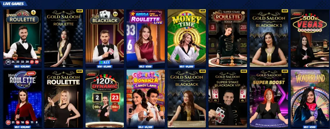 BigClash live casino lobby with live table categories and game tiles visible