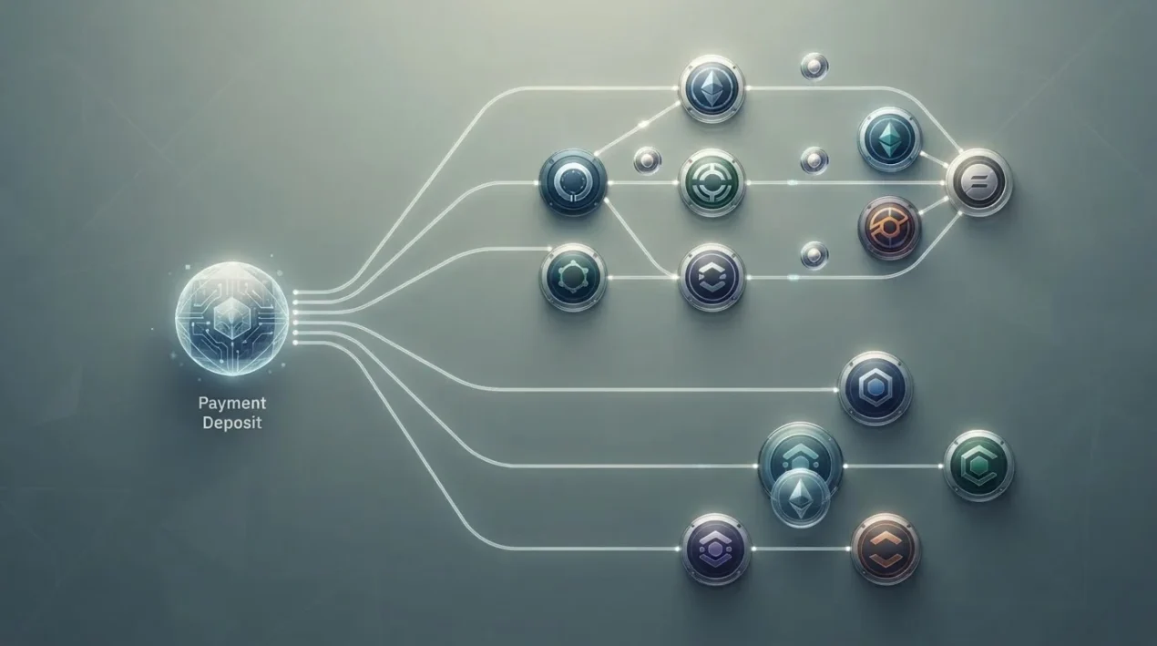 Conceptual network map linking BigClash crypto assets to multiple blockchain deposit networks