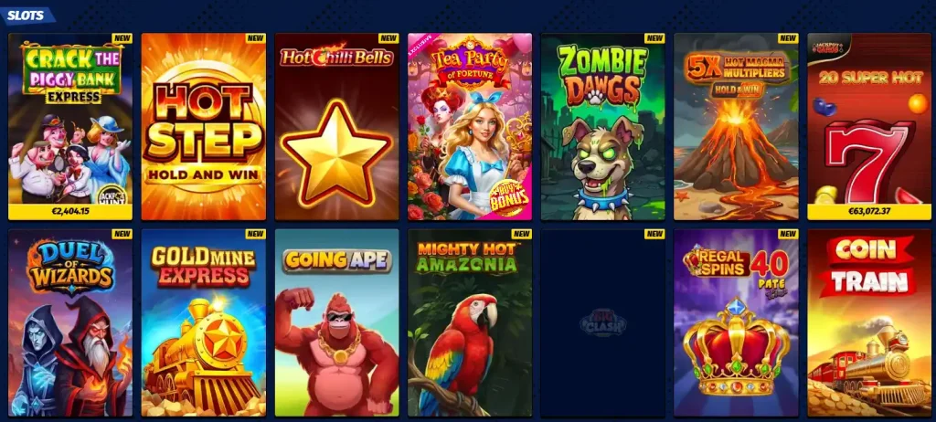 BigClash slots interface with slot category navigation and game tiles visible